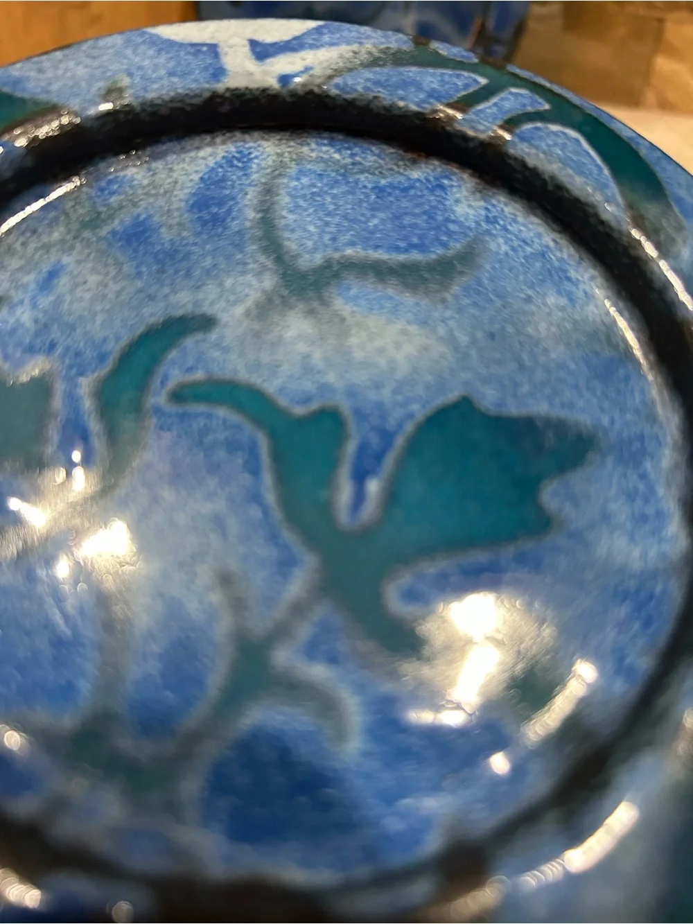 vintage handmade enamel on copper decorative Blue Drink Coaster Set of 4